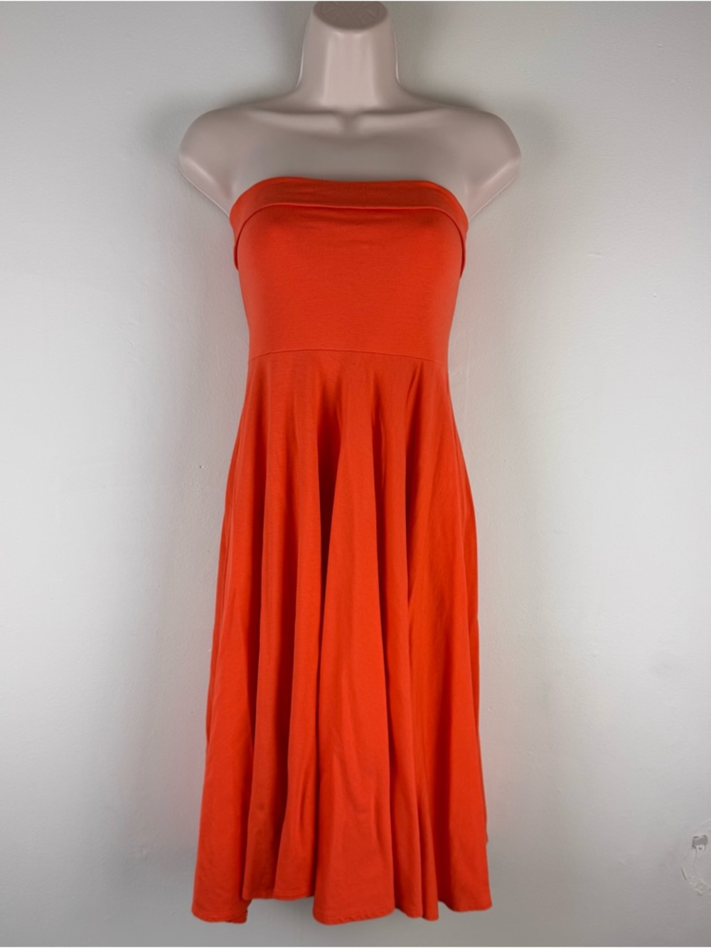 J.Crew Strapless Orange Midi Dress Flowy Skirt Size S